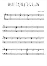 Téléchargez l'arrangement pour piano de la partition de For he's a jolly good fellow en PDF